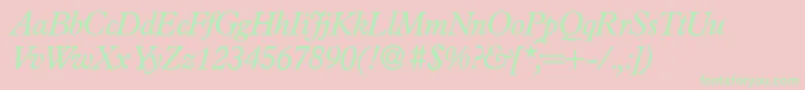 Fonte P761RomanItalic – fontes verdes em um fundo rosa
