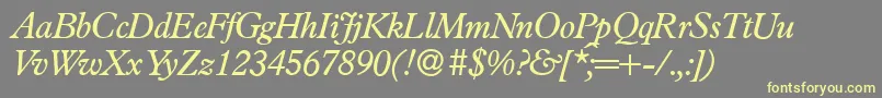 P761RomanItalic-fontti – keltaiset fontit harmaalla taustalla