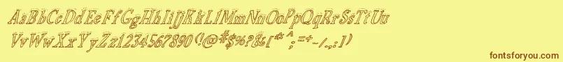 フォントBiscuitMadeItalic – 茶色の文字が黄色の背景にあります。