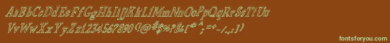 フォントBiscuitMadeItalic – 緑色の文字が茶色の背景にあります。