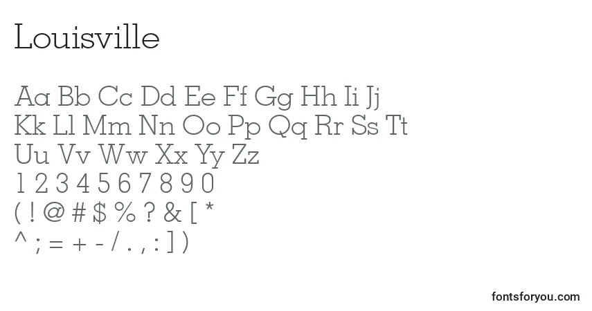 A fonte Louisville – alfabeto, números, caracteres especiais