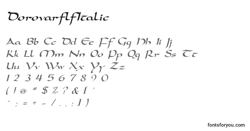 Schriftart DorovarflfItalic – Alphabet, Zahlen, spezielle Symbole