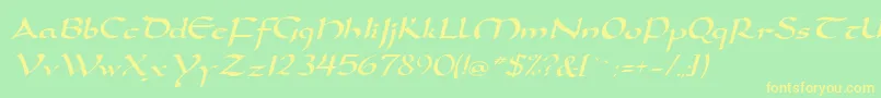 フォントDorovarflfItalic – 黄色の文字が緑の背景にあります