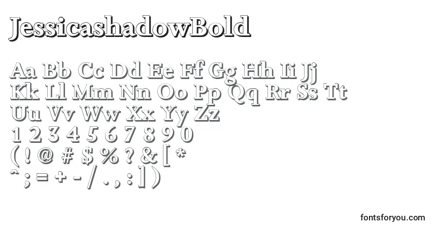 Czcionka JessicashadowBold – alfabet, cyfry, specjalne znaki