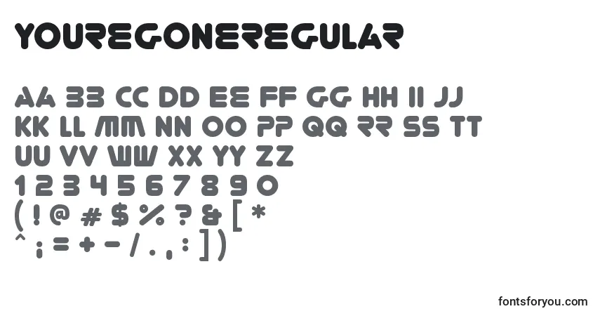 characters of youregoneregular font, letter of youregoneregular font, alphabet of  youregoneregular font
