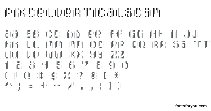 Czcionka PixcelVerticalscan – alfabet, cyfry, specjalne znaki