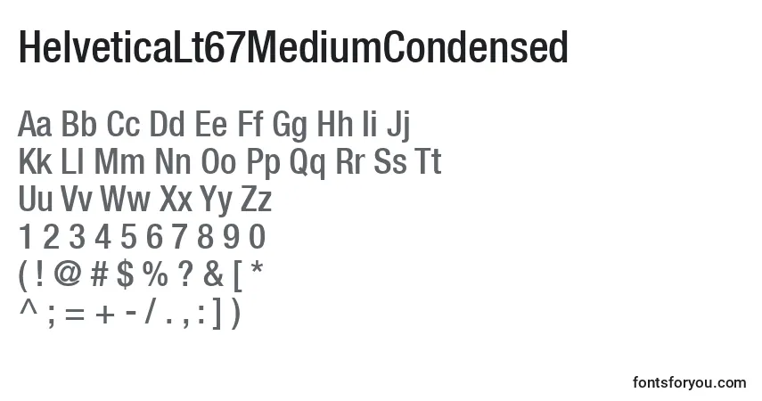 A fonte HelveticaLt67MediumCondensed – alfabeto, números, caracteres especiais