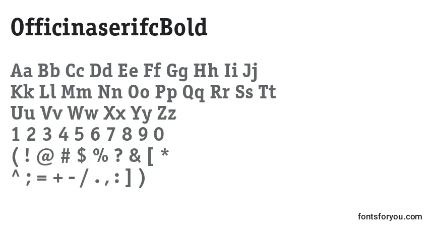 A fonte OfficinaserifcBold – alfabeto, números, caracteres especiais