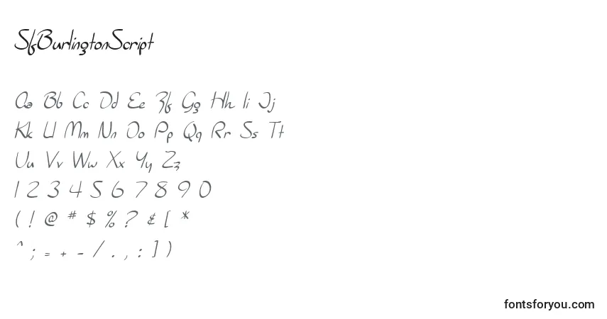 Fuente SfBurlingtonScript - alfabeto, números, caracteres especiales