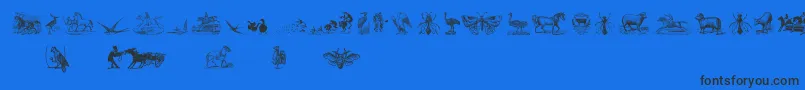 Fonte AnimalsOldCutsTwo – fontes pretas em um fundo azul