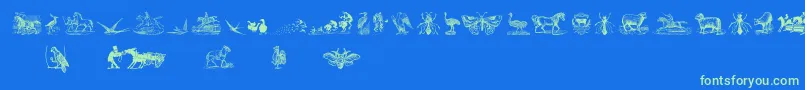 AnimalsOldCutsTwo-Schriftart – Grüne Schriften auf blauem Hintergrund