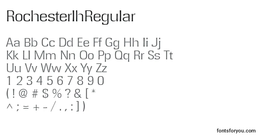 Czcionka RochesterlhRegular – alfabet, cyfry, specjalne znaki