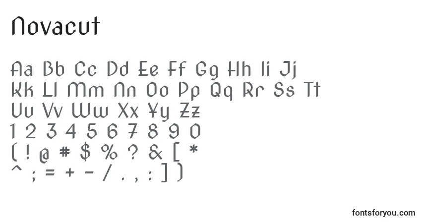 Czcionka Novacut – alfabet, cyfry, specjalne znaki