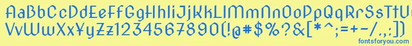 フォントNovacut – 青い文字が黄色の背景にあります。