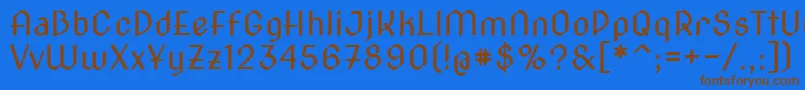 フォントNovacut – 茶色の文字が青い背景にあります。