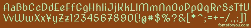 フォントNovacut – 緑色の文字が茶色の背景にあります。