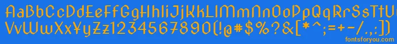 フォントNovacut – オレンジ色の文字が青い背景にあります。