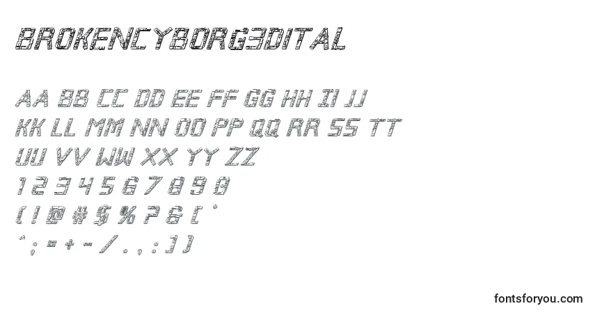 A fonte Brokencyborg3Dital – alfabeto, números, caracteres especiais
