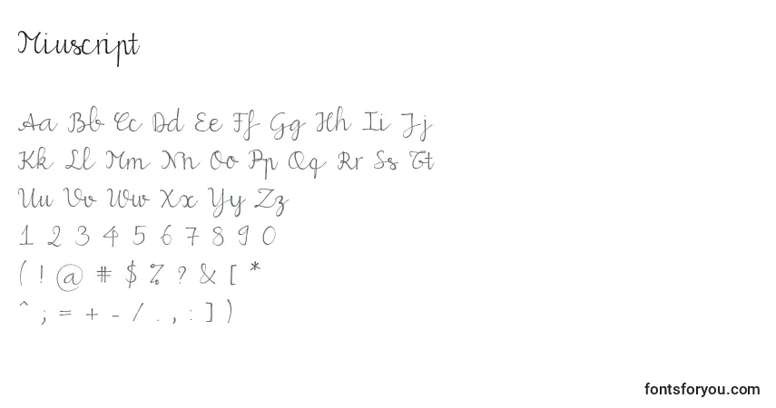 Шрифт Miuscript – алфавит, цифры, специальные символы