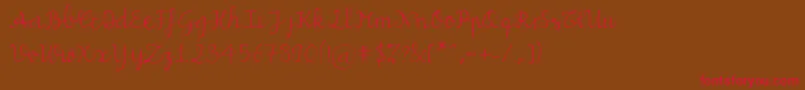 フォントMiuscript – 赤い文字が茶色の背景にあります。