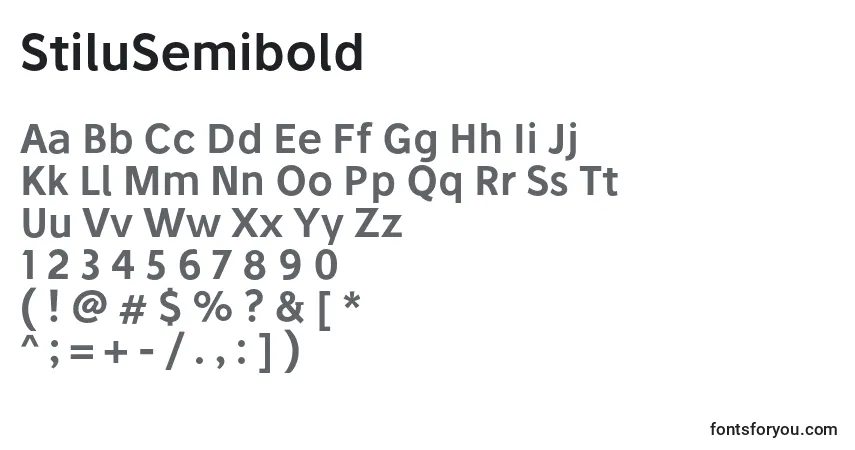 Шрифт StiluSemibold – алфавит, цифры, специальные символы