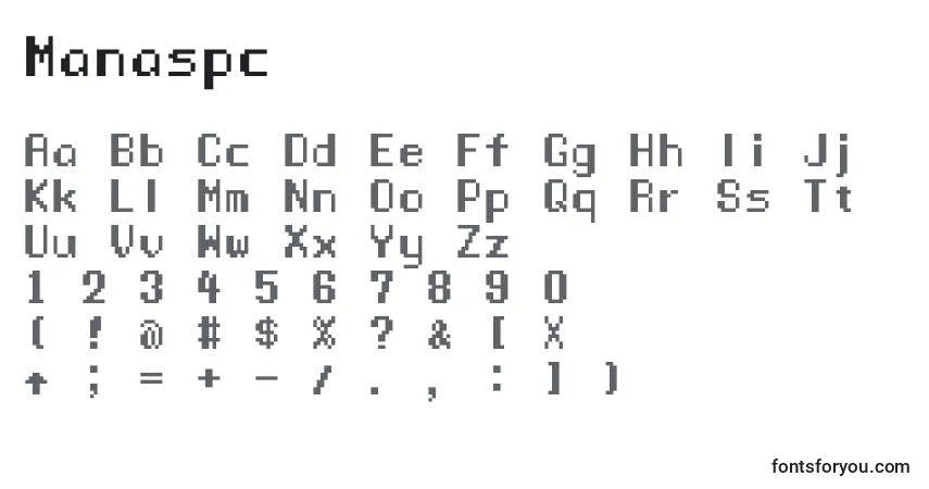 A fonte Manaspc – alfabeto, números, caracteres especiais