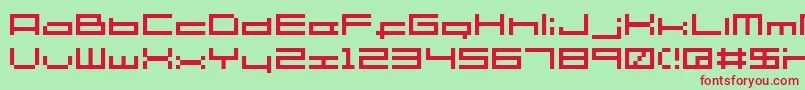 Shakagraphics06-fontti – punaiset fontit vihreällä taustalla