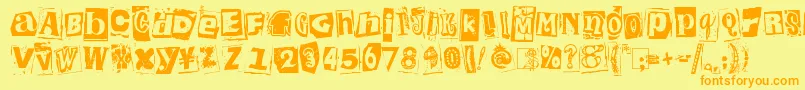 フォントKingthingsExtortion – オレンジの文字が黄色の背景にあります。