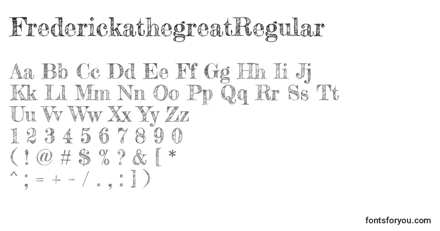 Schriftart FrederickathegreatRegular – Alphabet, Zahlen, spezielle Symbole