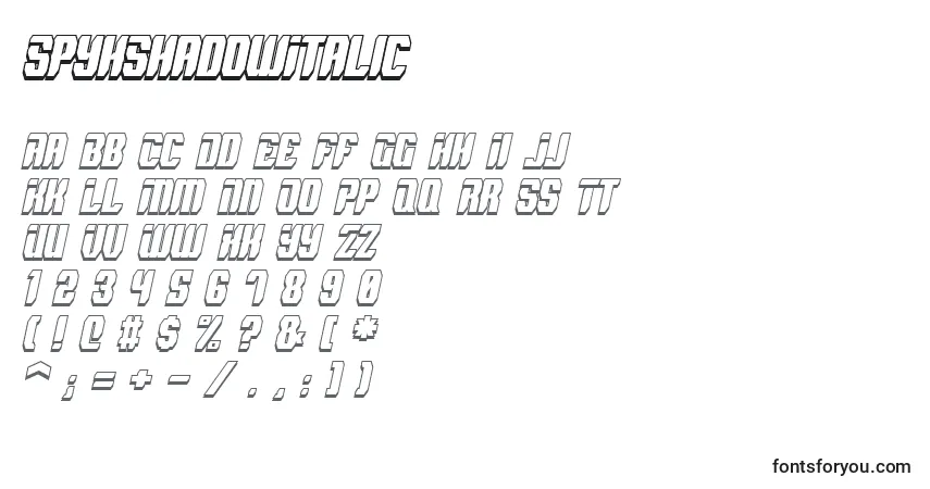 Шрифт SpyhShadowItalic – алфавит, цифры, специальные символы