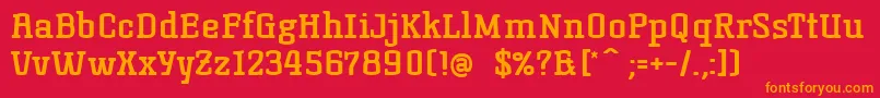 KorneuburgSlabBold-Schriftart – Orangefarbene Schriften auf rotem Hintergrund