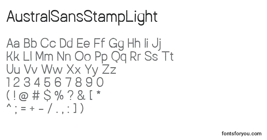 Шрифт AustralSansStampLight (105033) – алфавит, цифры, специальные символы