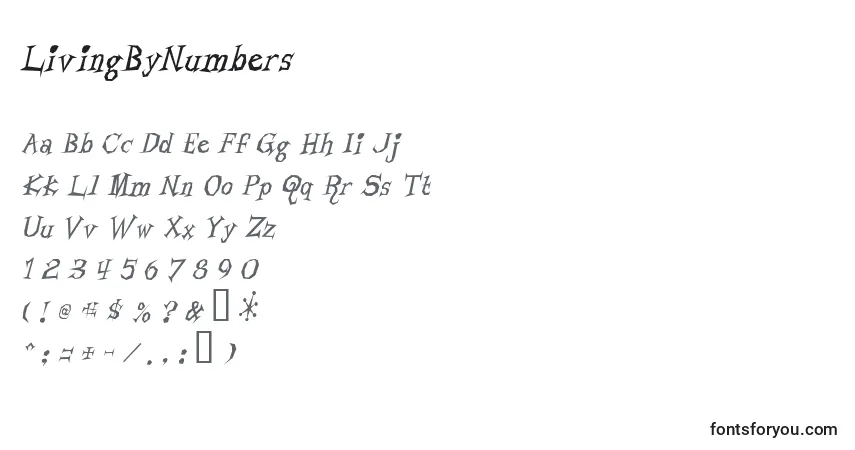Schriftart LivingByNumbers – Alphabet, Zahlen, spezielle Symbole