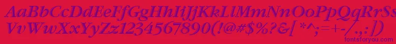 フォントGaramondHtldItcTtItalic – 赤い背景に紫のフォント