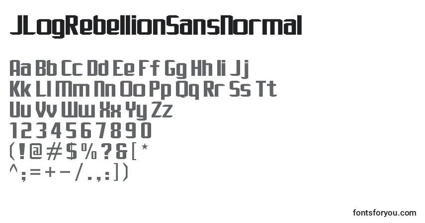 A fonte JLogRebellionSansNormal – alfabeto, números, caracteres especiais