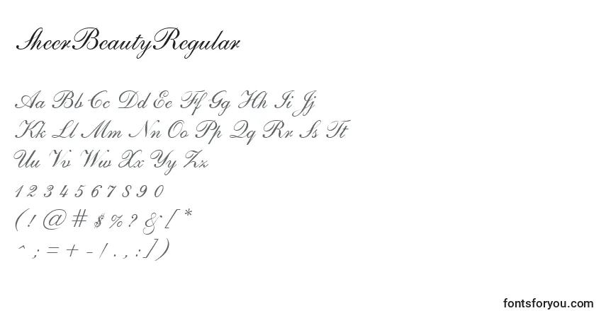 Schriftart SheerBeautyRegular – Alphabet, Zahlen, spezielle Symbole