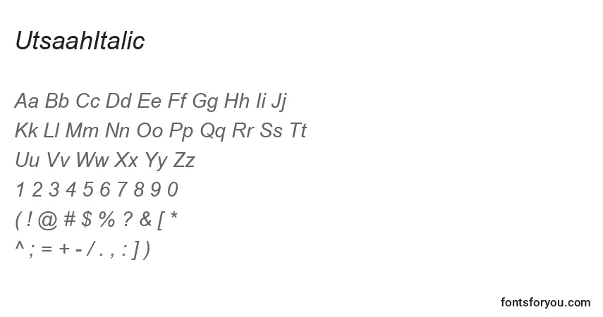 Шрифт UtsaahItalic – алфавит, цифры, специальные символы