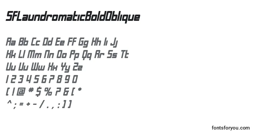 Шрифт SfLaundromaticBoldOblique – алфавит, цифры, специальные символы