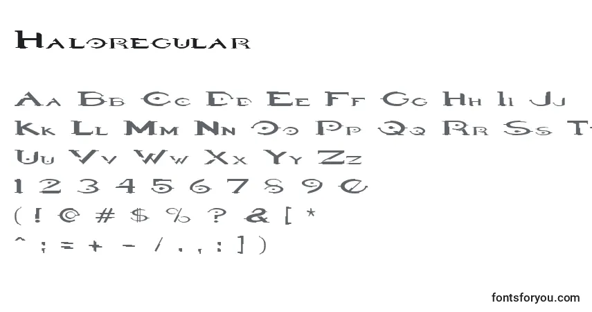 Schriftart Haloregular – Alphabet, Zahlen, spezielle Symbole