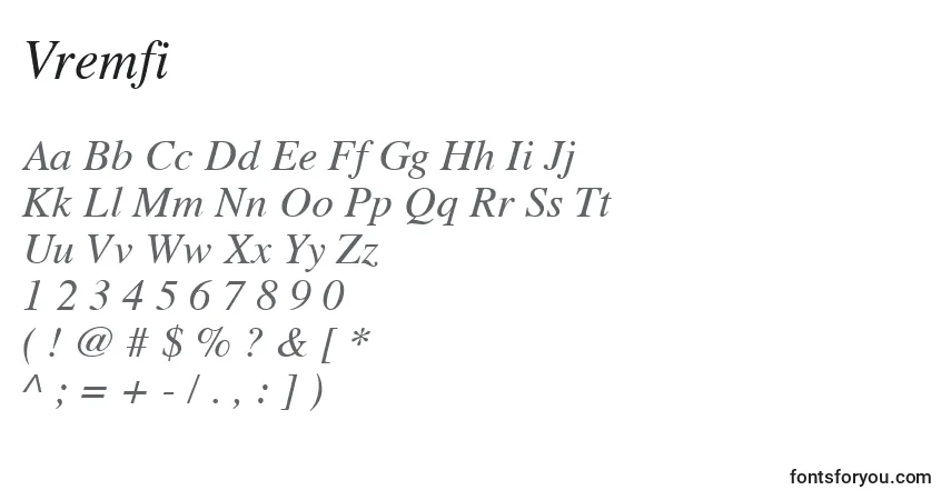 Schriftart Vremfi – Alphabet, Zahlen, spezielle Symbole