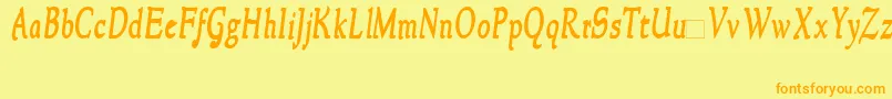 NewstylecondensedBoldItalic-Schriftart – Orangefarbene Schriften auf gelbem Hintergrund
