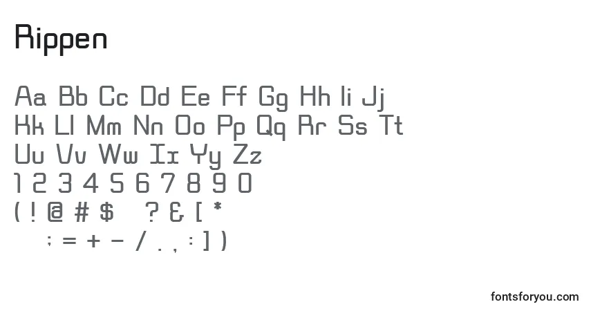 Schriftart Rippen – Alphabet, Zahlen, spezielle Symbole