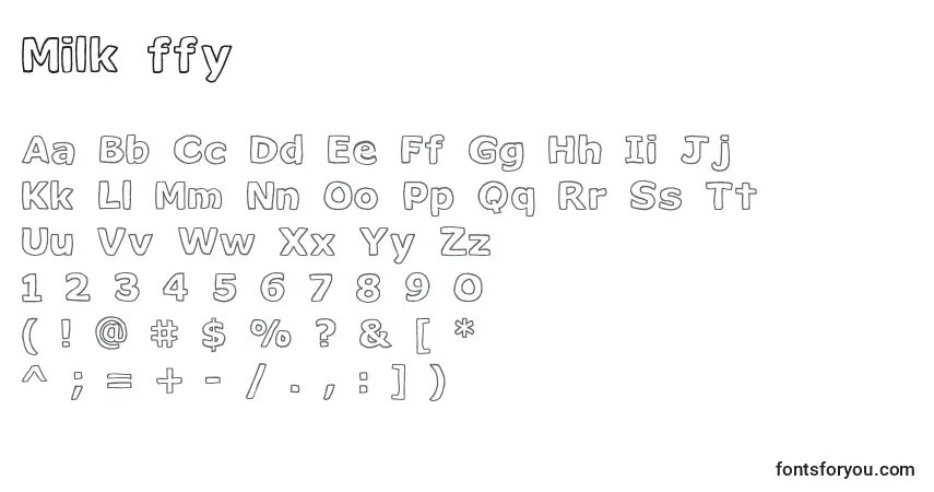 Czcionka Milk ffy – alfabet, cyfry, specjalne znaki