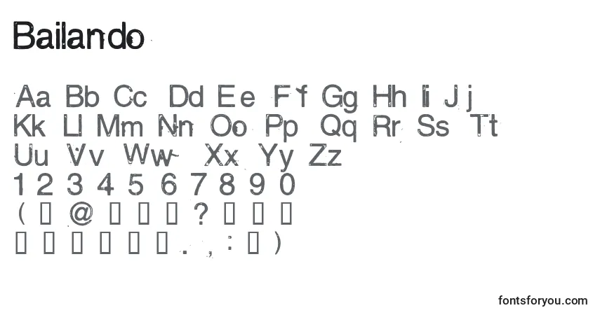 Czcionka Bailando – alfabet, cyfry, specjalne znaki