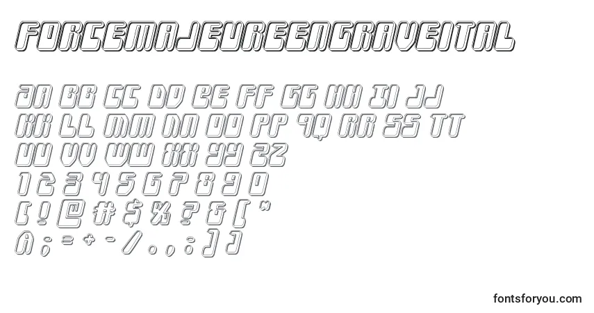 Schriftart Forcemajeureengraveital – Alphabet, Zahlen, spezielle Symbole