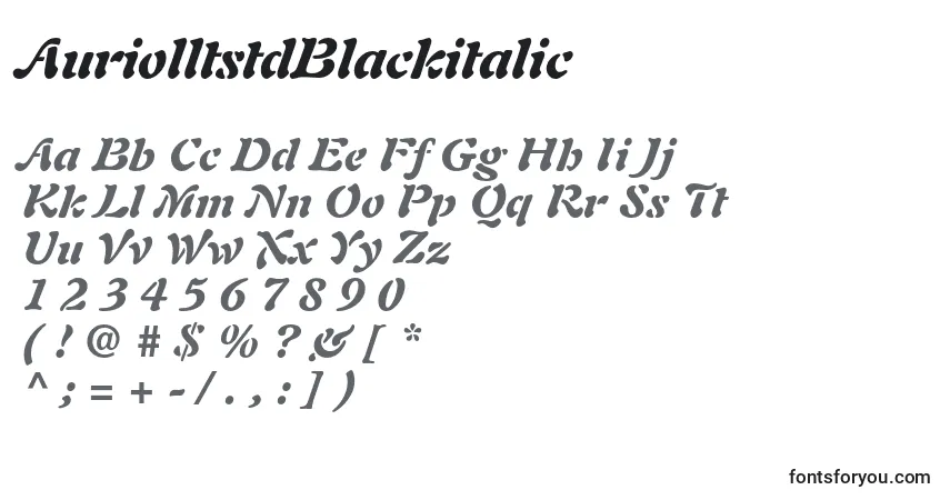 Шрифт AuriolltstdBlackitalic – алфавит, цифры, специальные символы