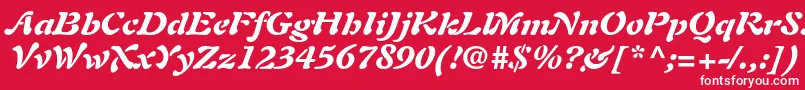 AuriolltstdBlackitalic-Schriftart – Weiße Schriften auf rotem Hintergrund