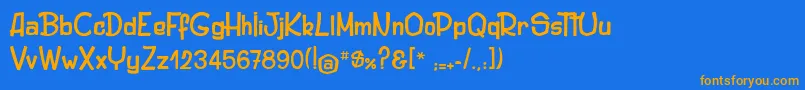 フォントOriginalWoody – オレンジ色の文字が青い背景にあります。