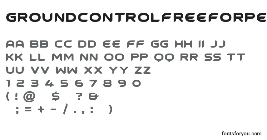 Czcionka GroundcontrolFreeForPersonalUseOnly – alfabet, cyfry, specjalne znaki