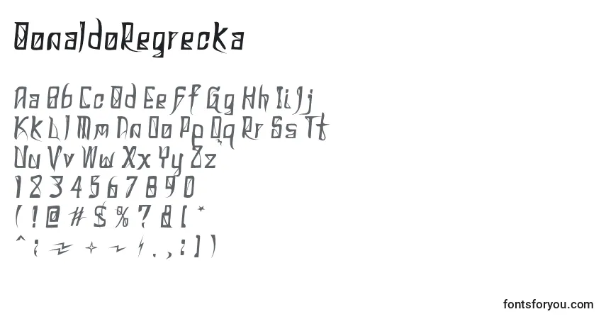 DonaldoRegrecka-fontti – aakkoset, numerot, erikoismerkit